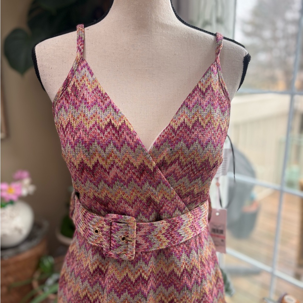 NWT Siena Studio Pink and Orange Zigzag Midi Dress - Picture 3 of 14
